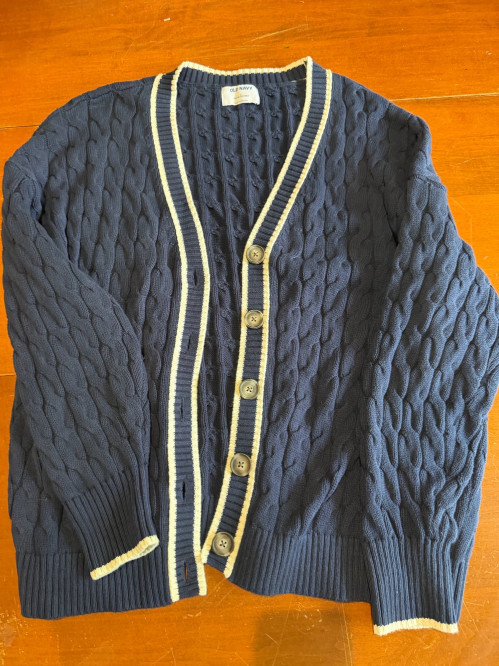 Womens Navy Cable Knit Button Cardigan Sweater - Classic Style